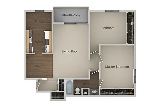 Floor plan 2 Bedroom 1 Bath (984 sq ft)