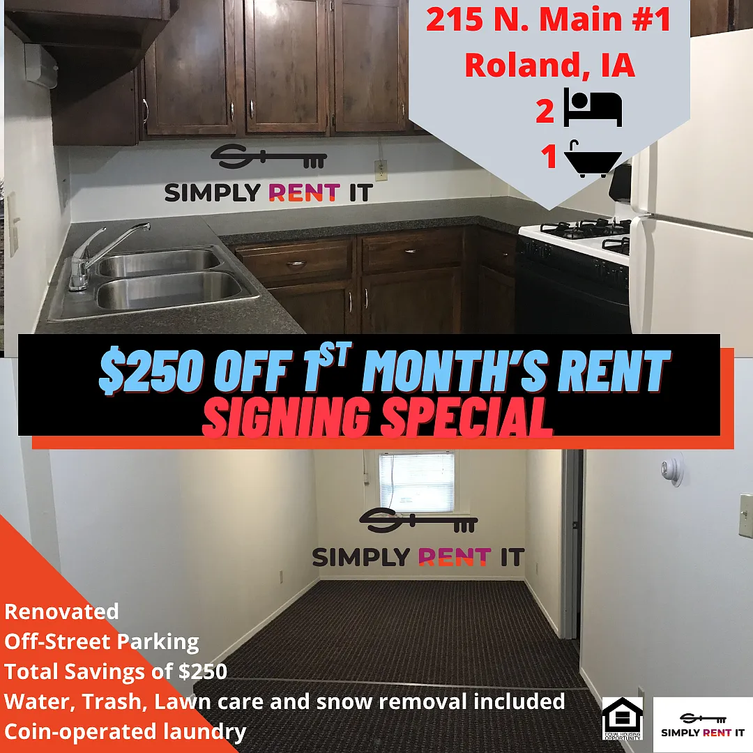Affordable 2 Bedroom | Downtown Roland | Minutes from Ames — Photo 1