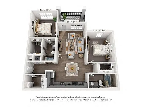 Floor plan Crockett (2 Bed)