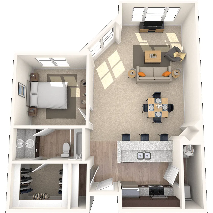 Floor plan Traditional 1x1 702-808 SF