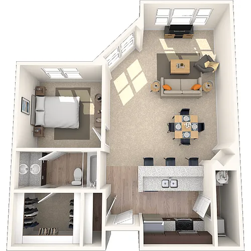 Floor plan Traditional 1x1 702-808 SF