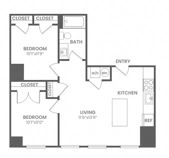 Floor plan 2 Bed 1 Bath