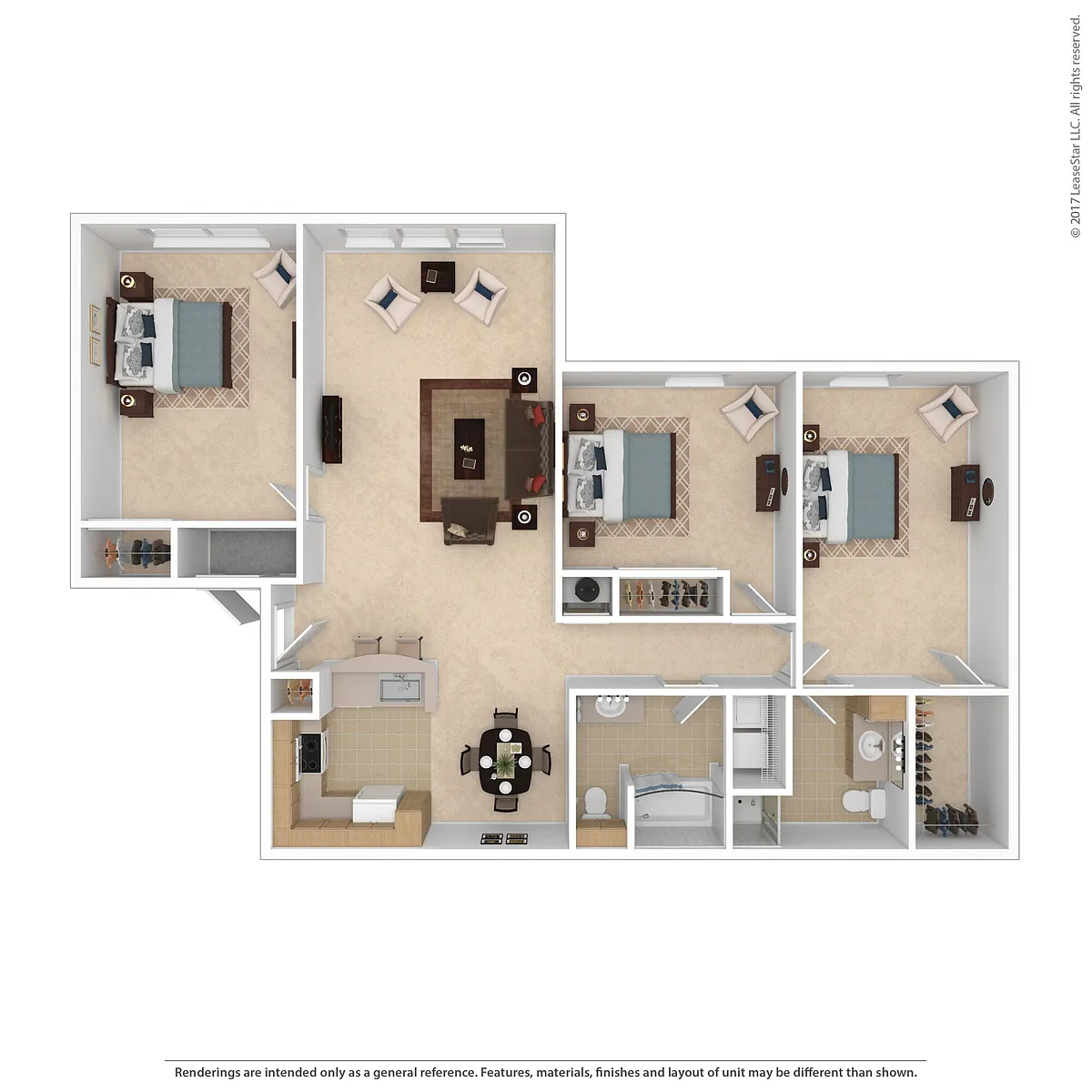 Floor plan 3 Bedroom Traditional w/Sunroom