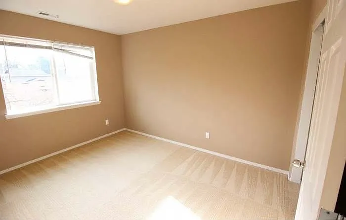 Secondary bedroom with carpet and natural light.