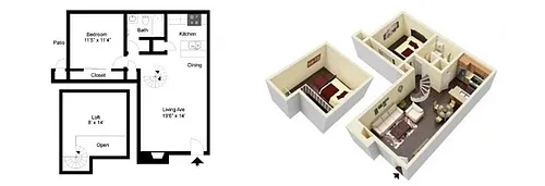 Floor plan 1 Bedroom 1 Bath With Loft