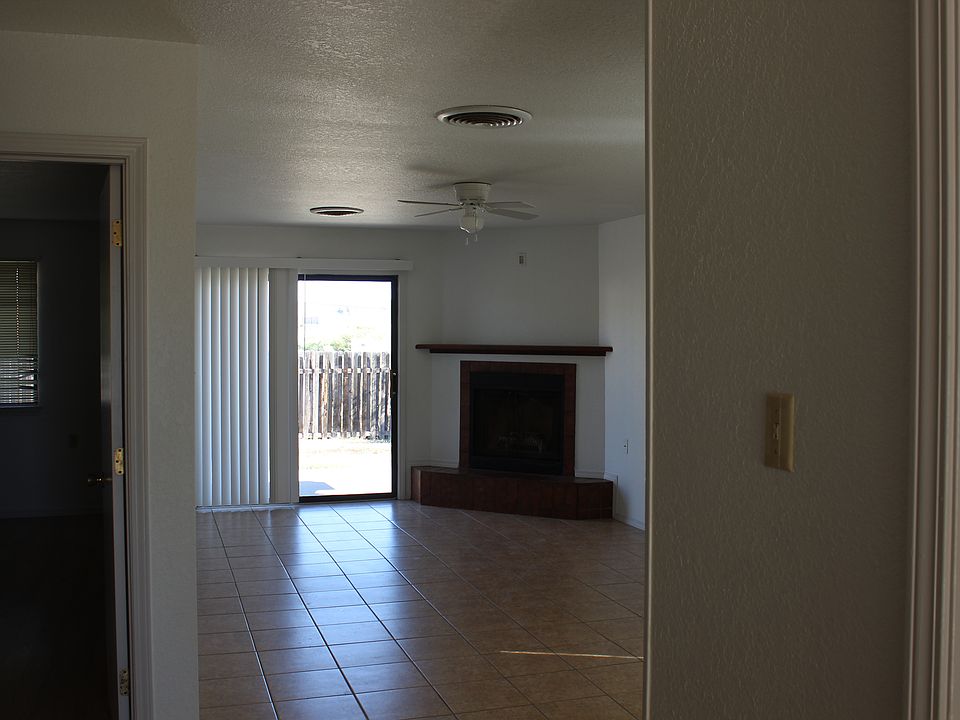 Fireplace and sliding door in living room