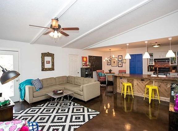 Beautiful concrete floors and vaulted ceiling