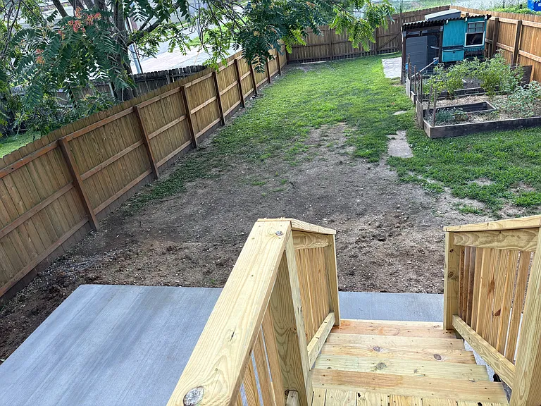 Grass will be reseeded; mud is due to July 2026 construction (new deck + patio). Chicken coop will be removed prior to tenant move-in.