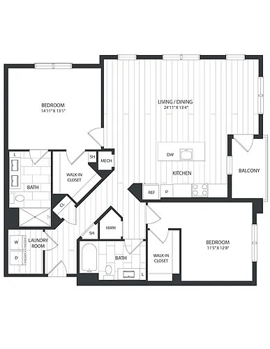 Floor plan 2 Bed/2 Bath-B5A
