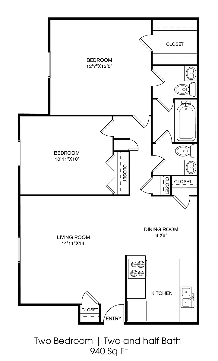 Floor plan 2 Bedroom- Standard Remodel