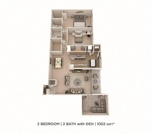Floor plan Two Bedroom 1.5 Bath w/ Den - 1,002 sqft