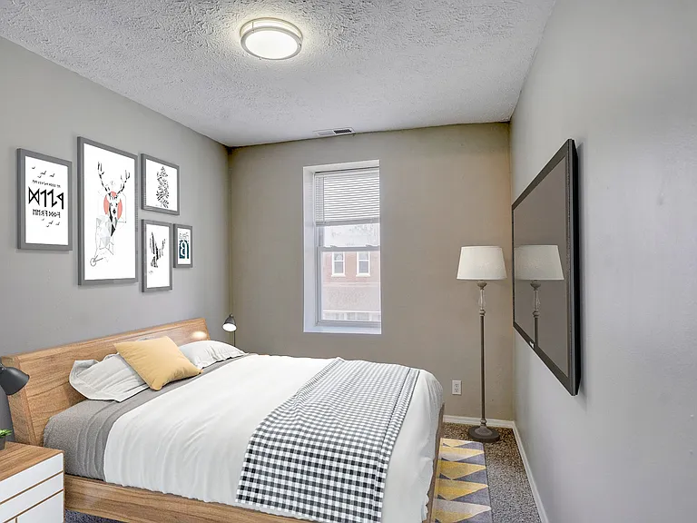 Step into style and comfort at Four Eight Group. This beautifully designed bedroom features modern decor, natural light, and a cozy atmosphere, perfect for relaxation. Explore your new home and schedule a tour today!