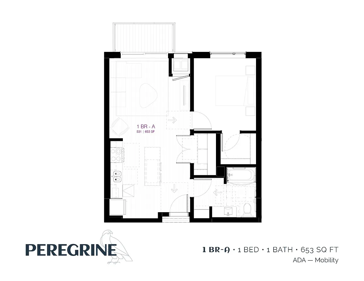 Floor plan 1 Bedroom A- ADA M