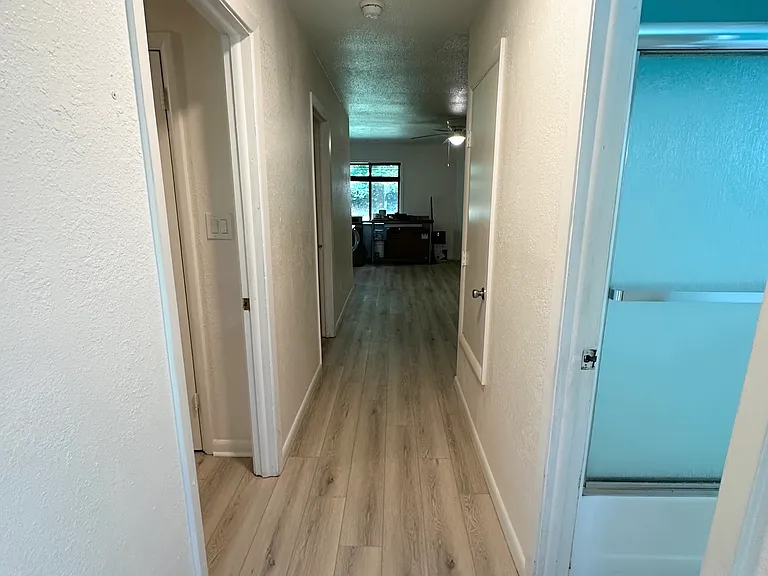 Hallway view from rear door towards the front/living room