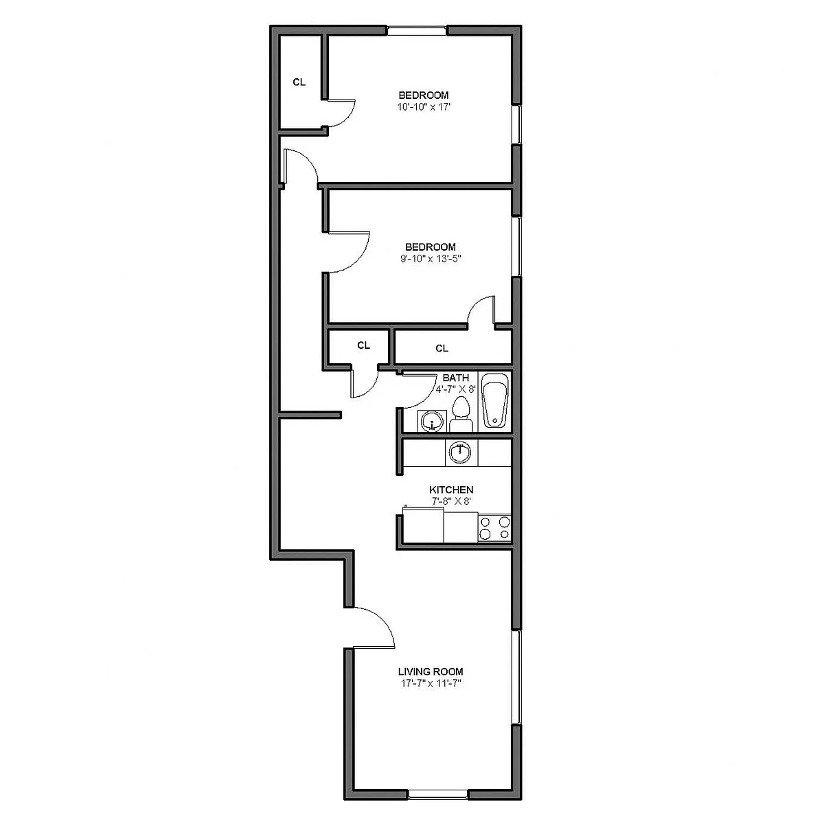 Floor plan 2 BR 1 Bath 5629 Hempstead