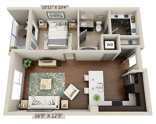Floor plan One Bedroom A1B