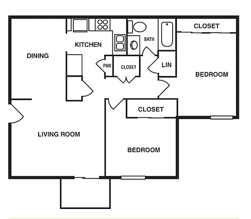Floor plan 2 Bedroom/1 Bathroom 944