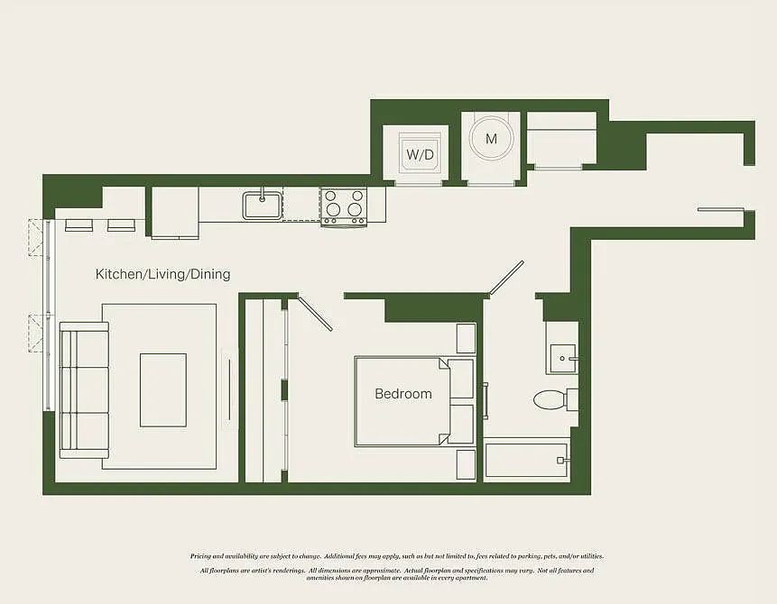 Floor plan 1 Bed- 1 Bath | AJ10A - Reva