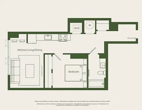 Floor plan 1 Bed- 1 Bath | AJ10A - Reva