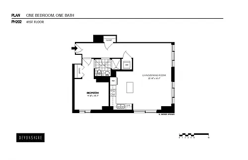 Floor plan 1 Bed_1 Bath Penthouse-ph202