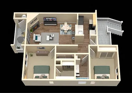Floor plan 2br/1ba, Fireplace
