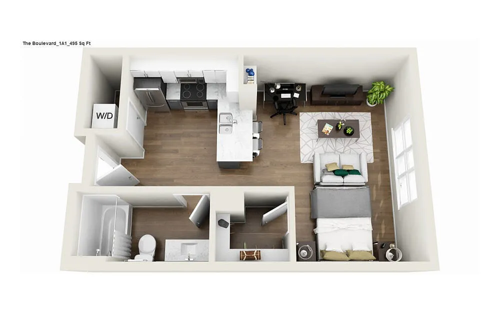 Floor plan 1S1R - Phase 1 Renovated