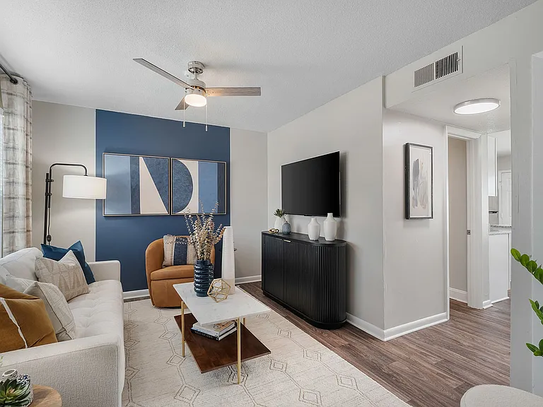 Living room with hardwood-style flooring