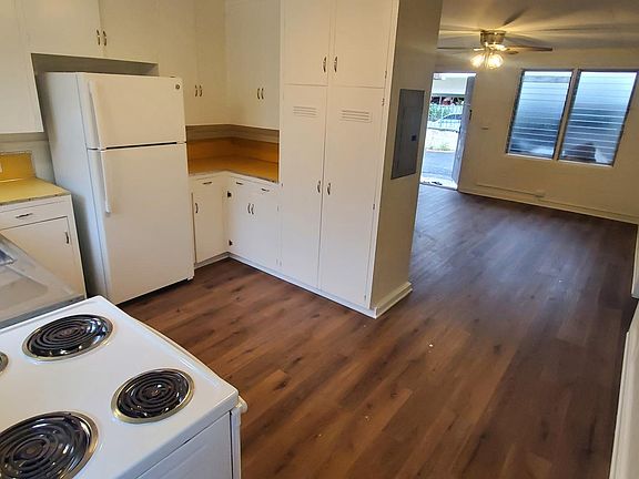 View from back door of kitchen and living room.