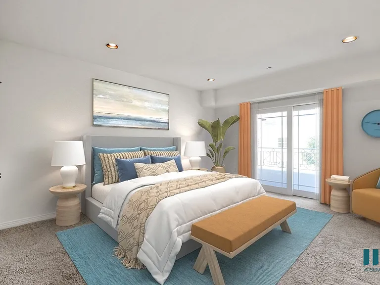 Large-Size Bedroom with Recessed Lighting, Carpet, and Balcony