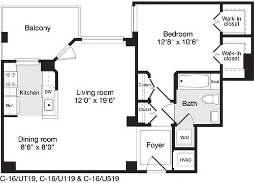 Floor plan 1 Bedroom W
