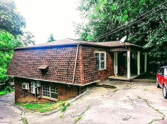 Front of building in spring.