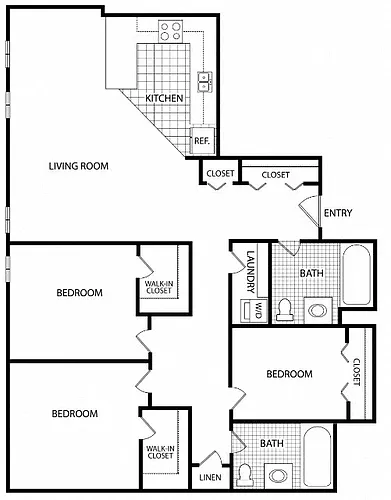 Floor plan 3 Bed 2 Bath - Price Per Bed