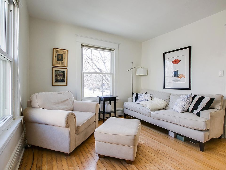 Living room with vies of park