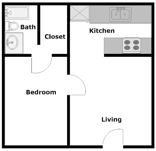 Floor plan 1 Bedroom/1 Bathroom