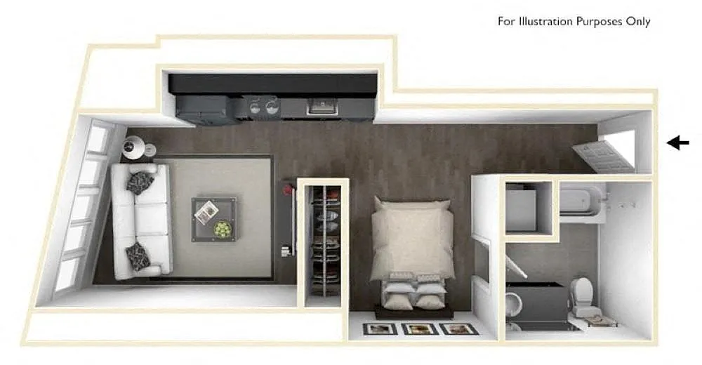 Floor plan Open 1 Bed B