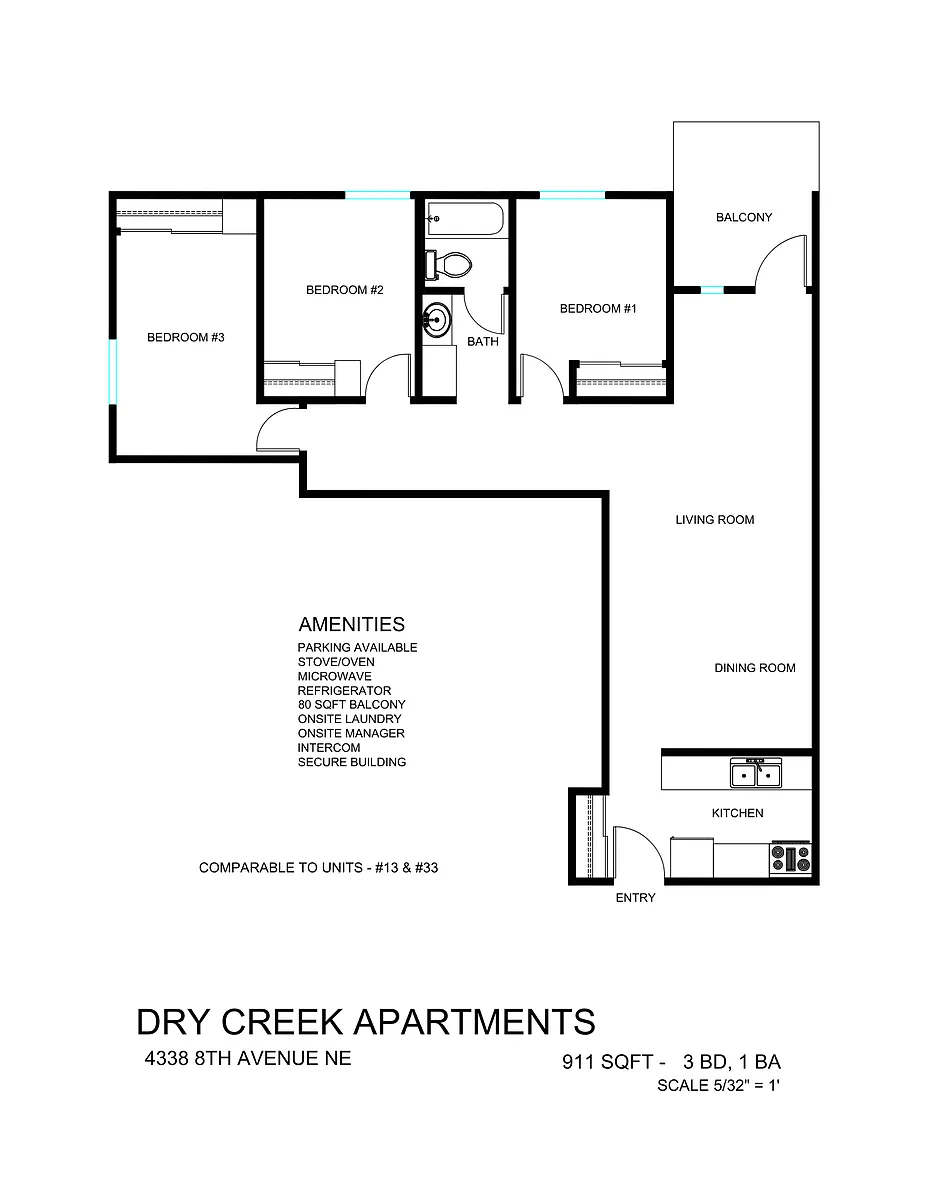 Floor plan 3 Bedroom 1 Bath