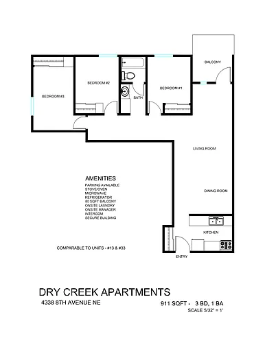 Floor plan 3 Bedroom 1 Bath