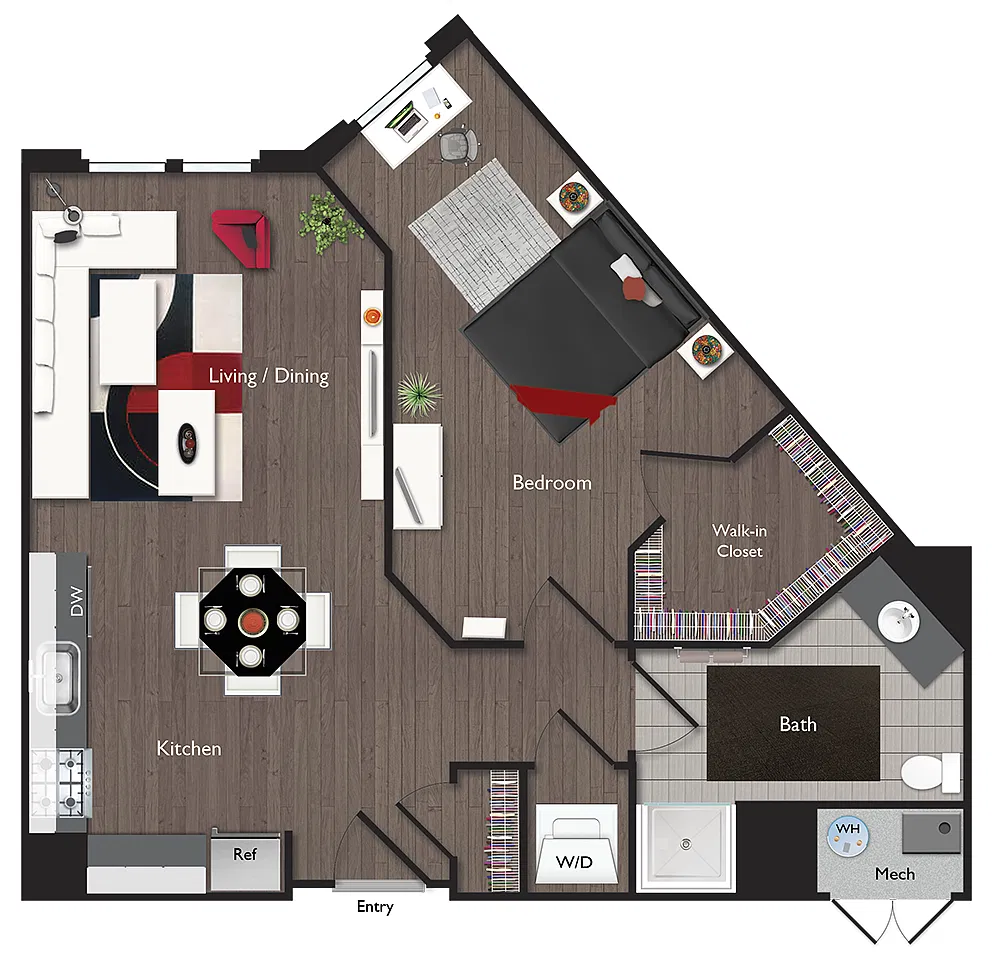 Floor plan One Bedroom/One Bathroom (A04)