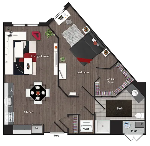 Floor plan One Bedroom/One Bathroom (A04)