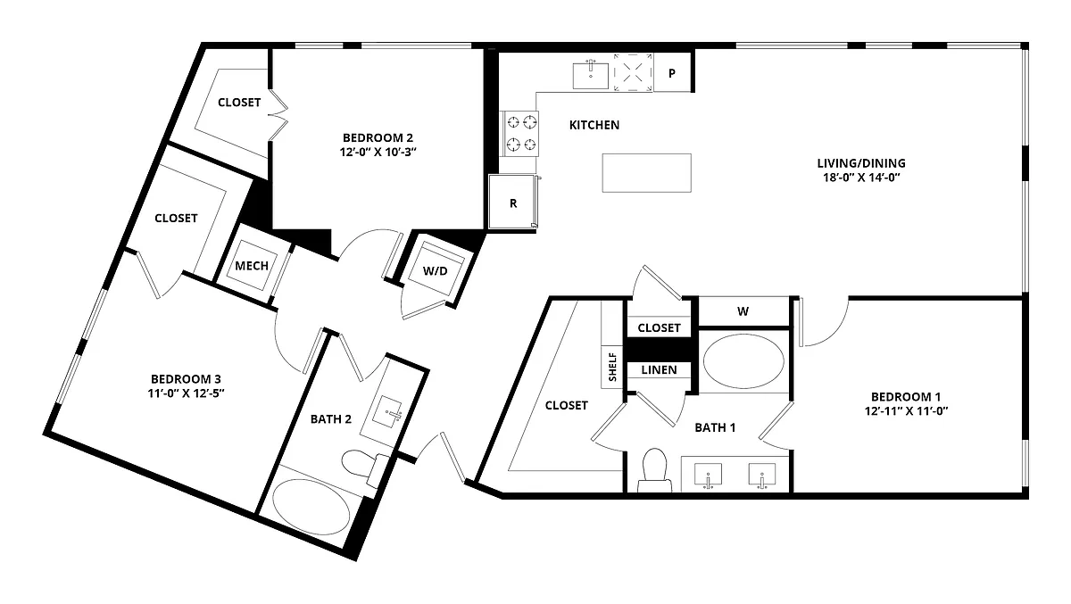 Floor plan 3 Bed/2 Bath-Montgomery