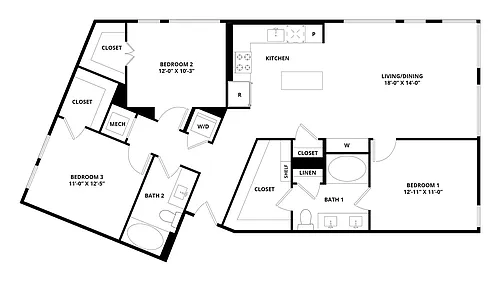 Floor plan 3 Bed/2 Bath-Montgomery