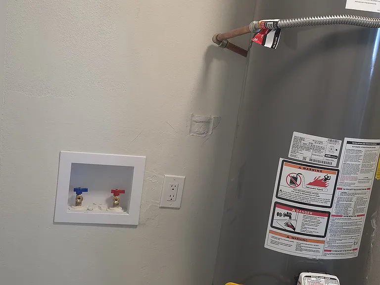 new water heater, full size washer and dryer connection