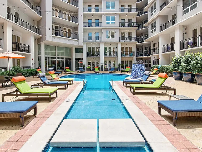 Griffis Uptown pool area with lounge chairs.