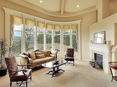 2 story living room with picture windows
