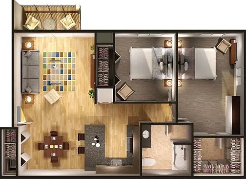 2 bed 1 bath floorplan