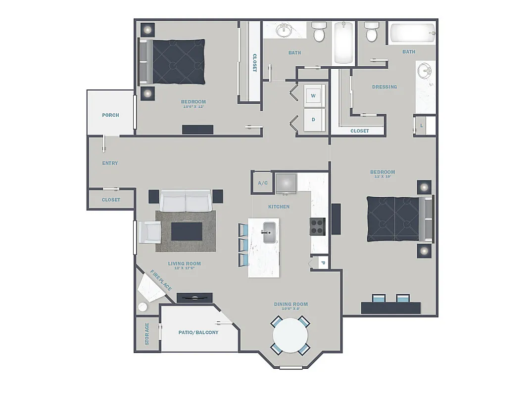 Floor plan 2 Bed, 2 Bath C (60% Income Restricted)