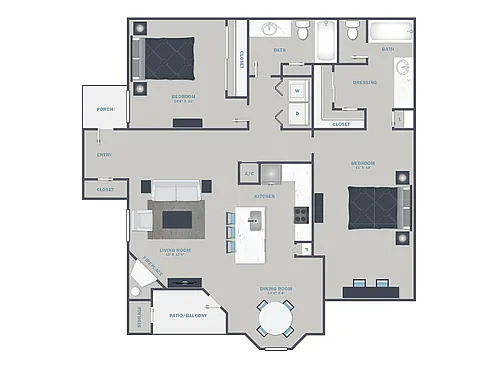 Floor plan 2 Bed, 2 Bath C (60% Income Restricted)