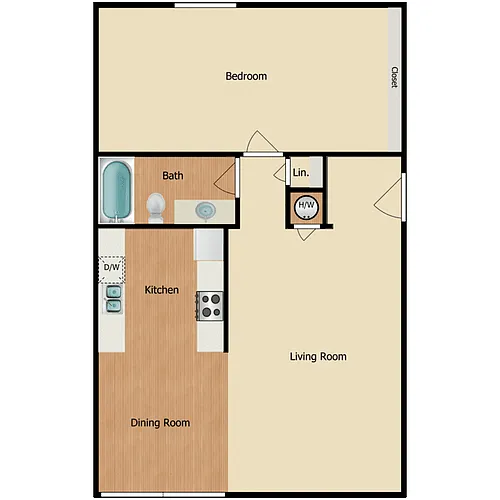 Floor plan 1 Bed 1 Bath B