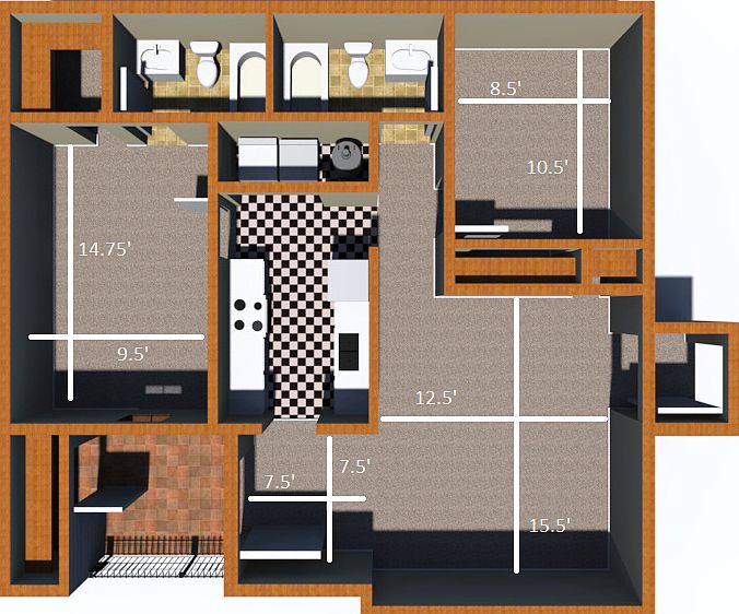 2BR/2BA Floor Plan