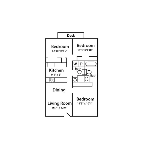 Floor plan 3 Bedroom 2Bath